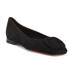 SANTONI Made In Italy Suede Ballet Flats With Embellished Toe Cap